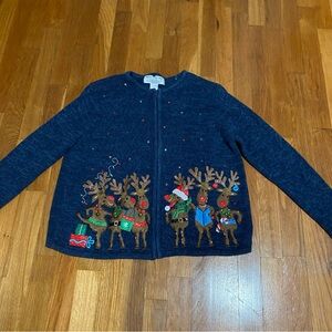 Heirloom collectibles, blue cardigan, Christmas sweater petite large